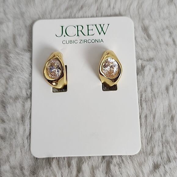 NEW J. Crew Sculpted Elegant Gold Earrings with Crystal Accent - Picture 1 of 8